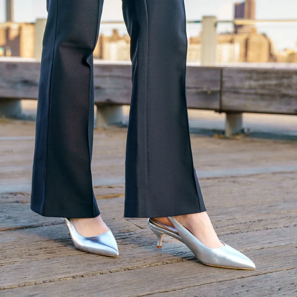 [SAMPLE] Silver Metallic Leather Slingback Kitten Heel