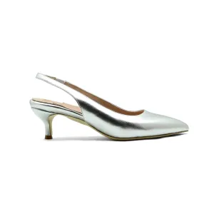[SAMPLE] Silver Metallic Leather Slingback Kitten Heel