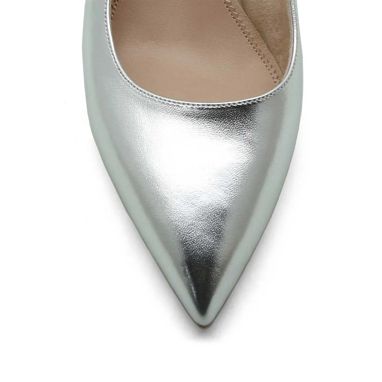 [SAMPLE] Silver Metallic Leather Slingback Kitten Heel