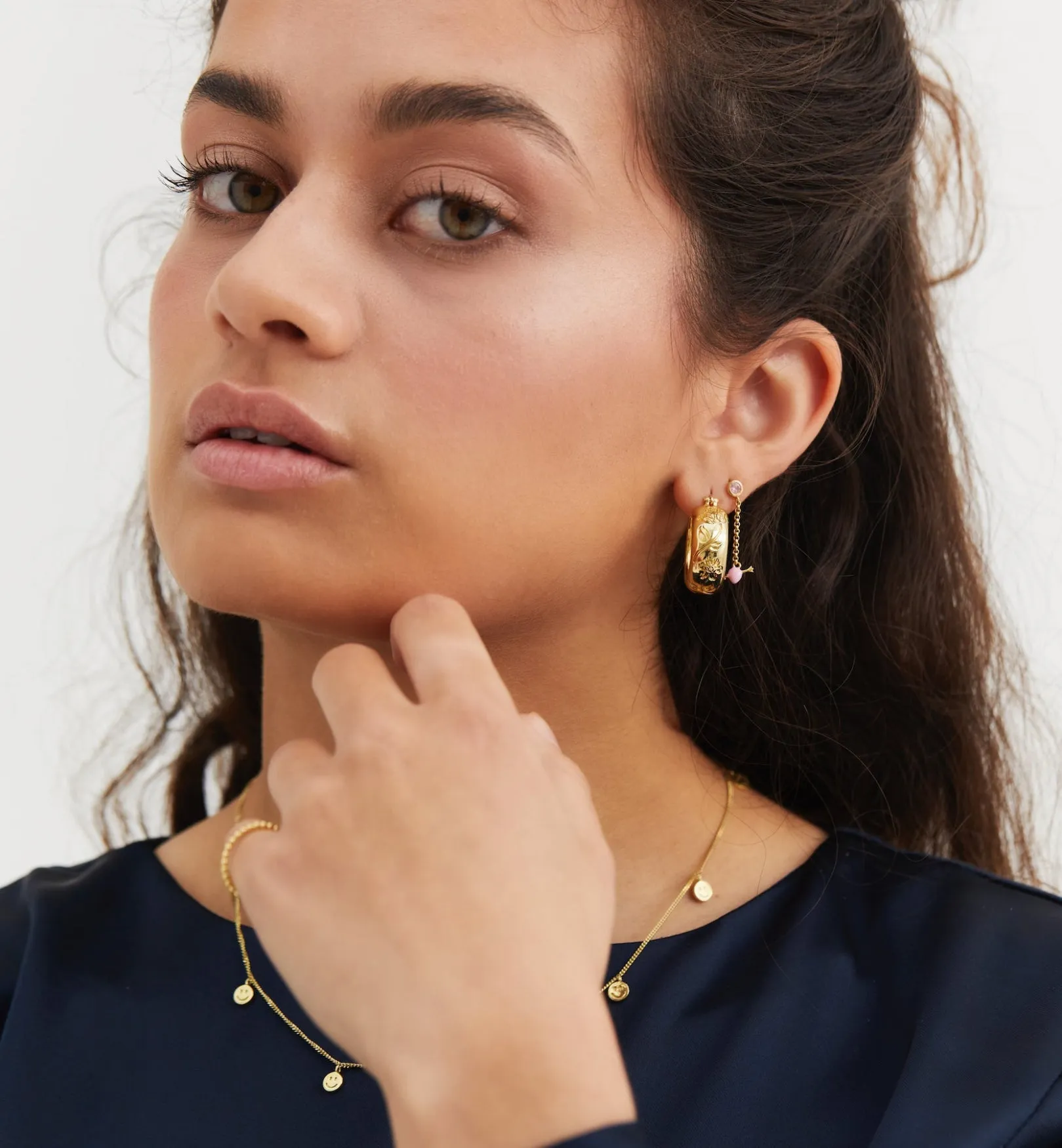 Single Cupid Stud Chain Earring