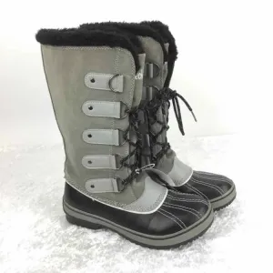 Skechers Women Size 7.5 gray/black Leather Lace Up Mid Calf Boots