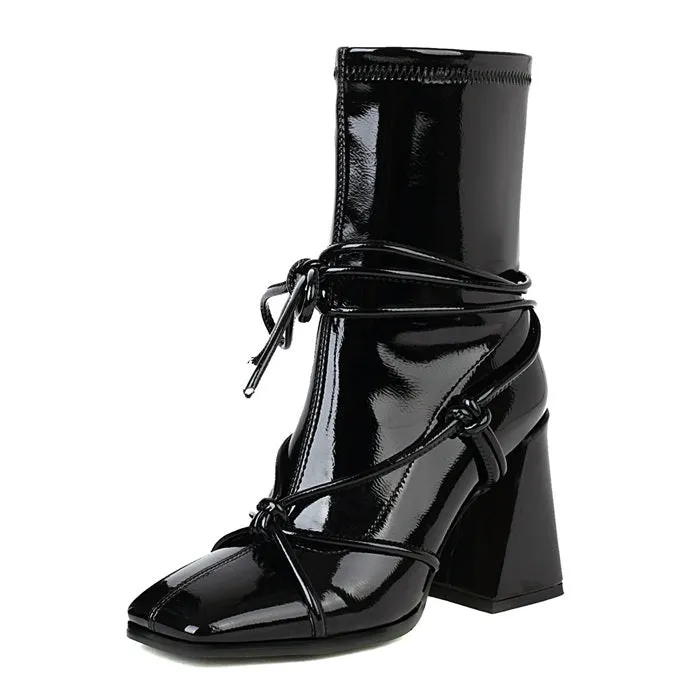 Square Heel Lace-Up Ankle Boots