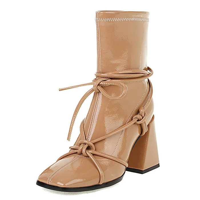 Square Heel Lace-Up Ankle Boots