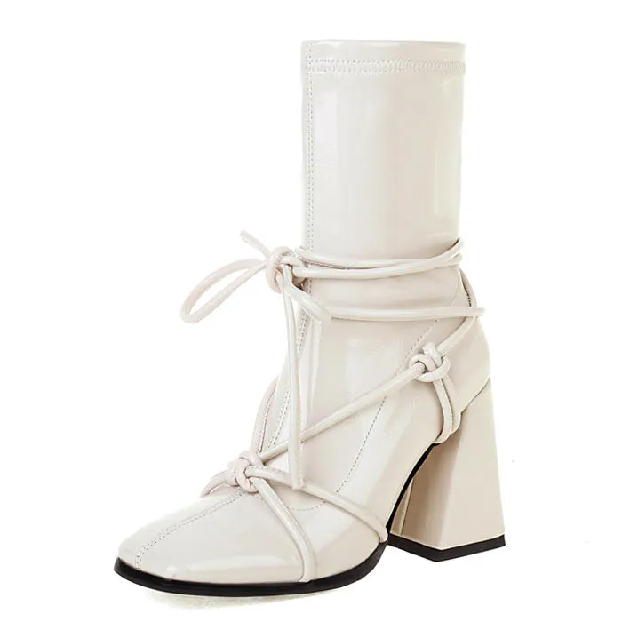 Square Heel Lace-Up Ankle Boots