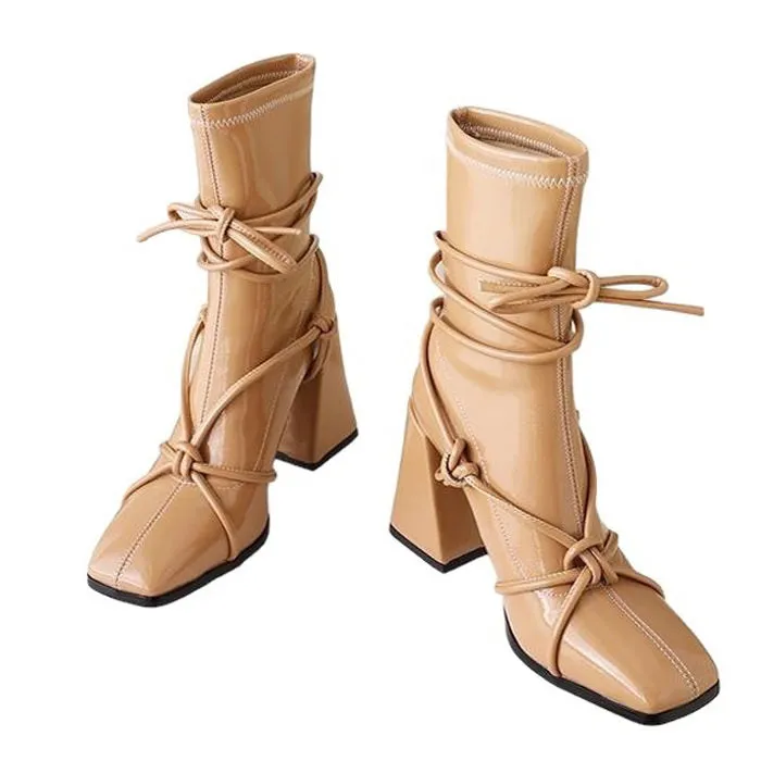 Square Heel Lace-Up Ankle Boots