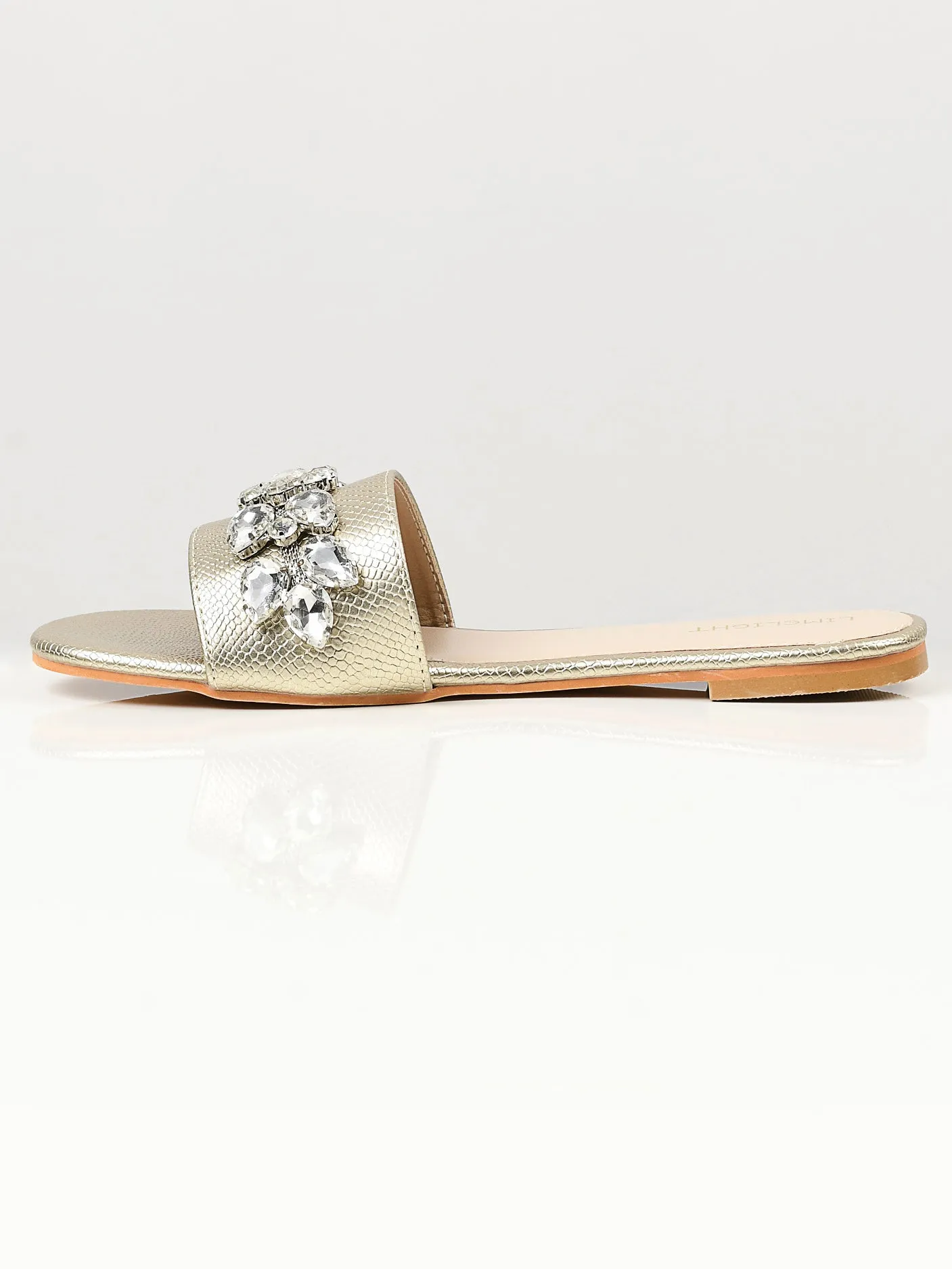 Stone Studded Slides - Gold