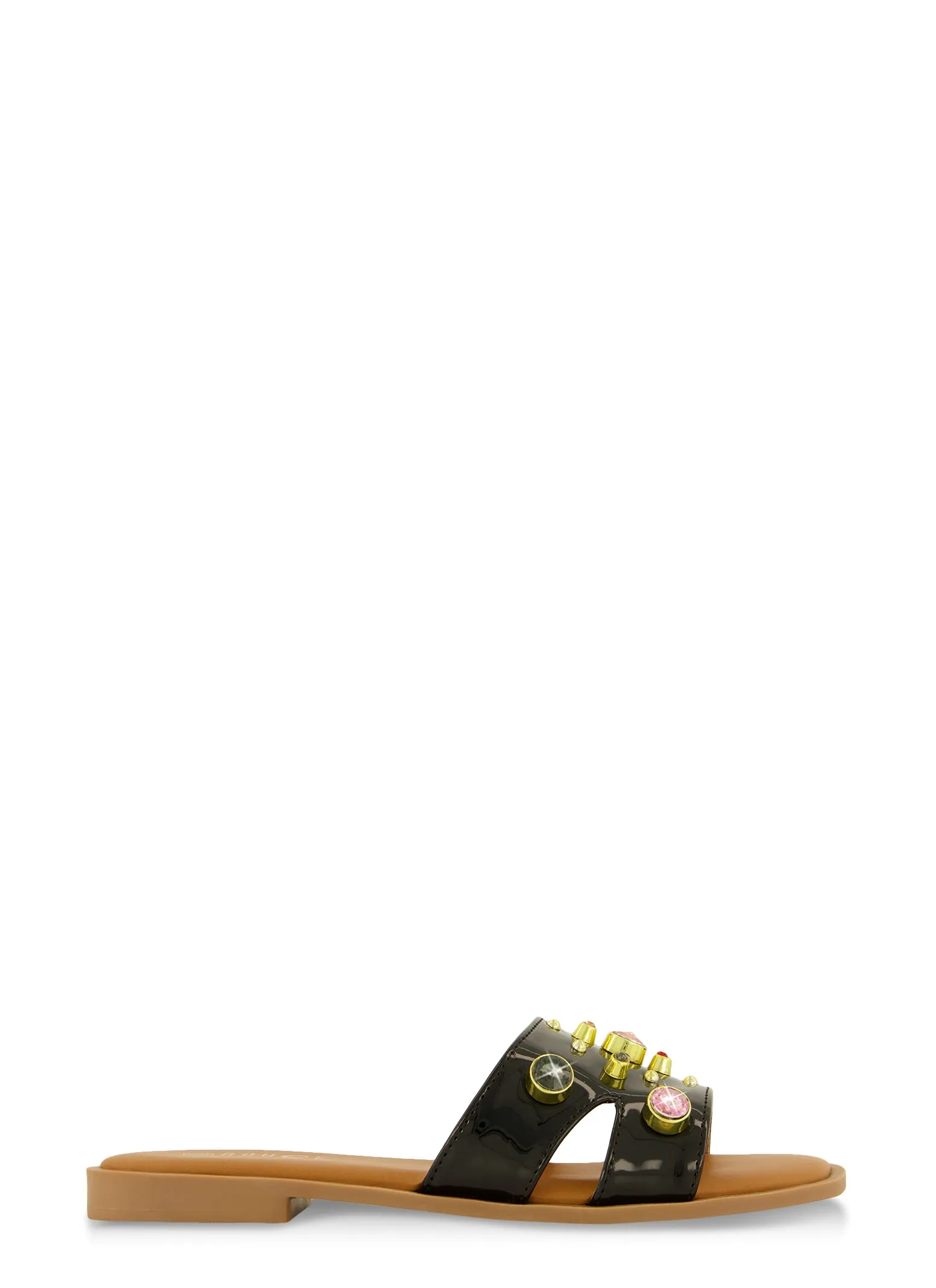 Studded Gem Cut Out Band Slide Sandals