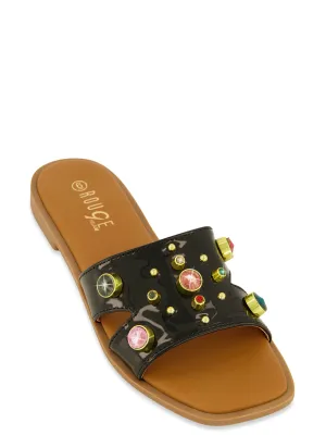 Studded Gem Cut Out Band Slide Sandals