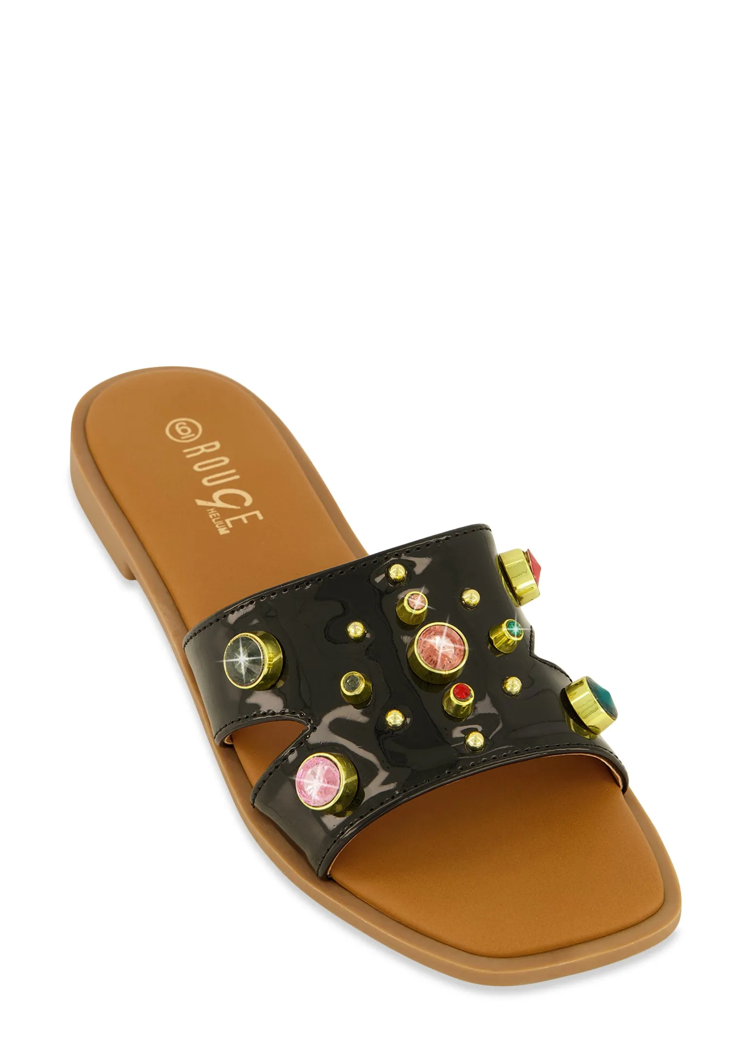 Studded Gem Cut Out Band Slide Sandals