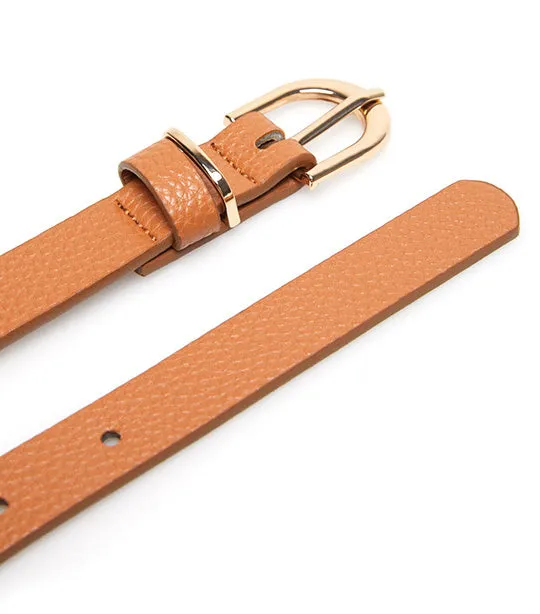 Texture Belt with Golden Buckle Brown