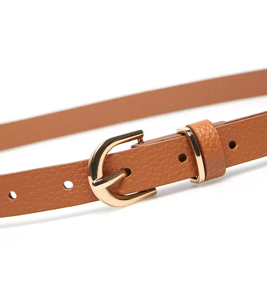 Texture Belt with Golden Buckle Brown