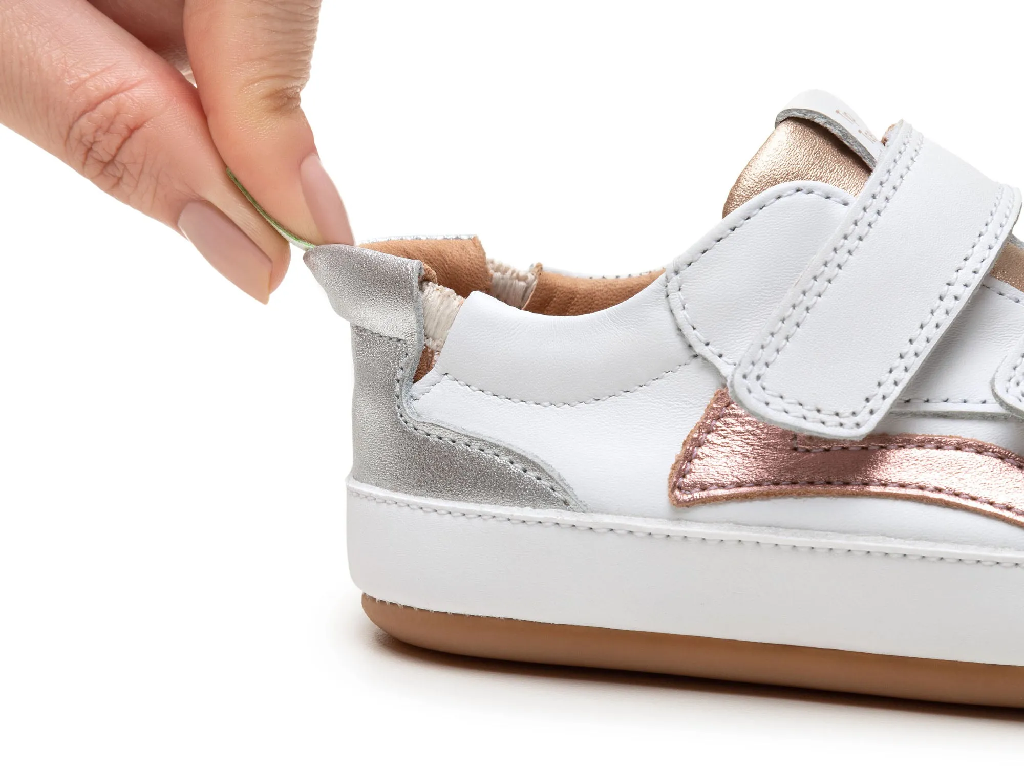 Tip Toey Joey Girl's Landy Sneakers - White / Rose Gold / Metallic Salmon