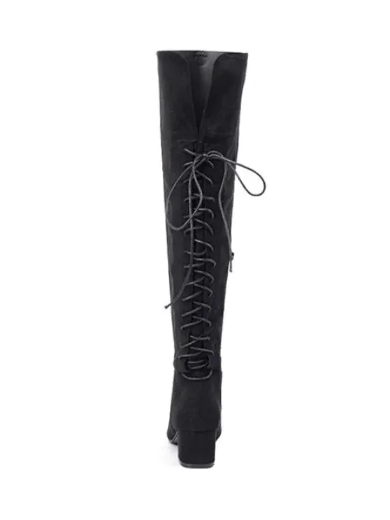 Trendy Chunky Heel Lace Up Over The Knee Boots