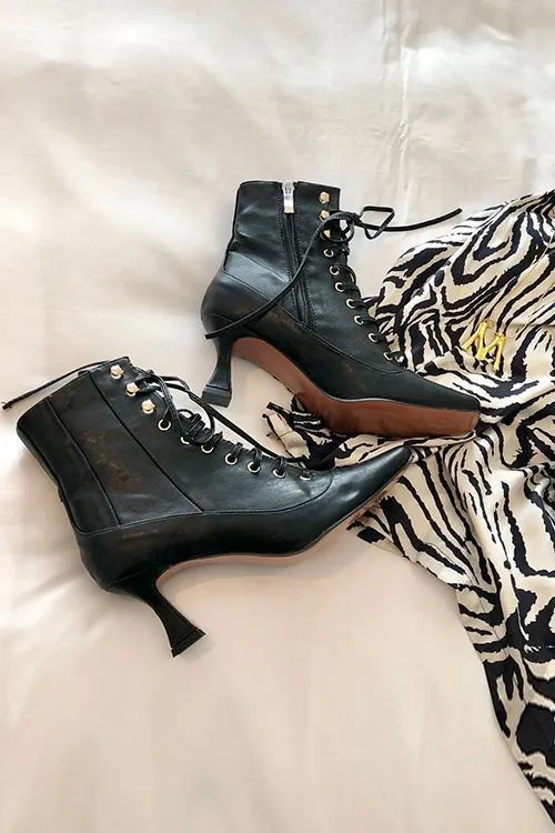 Vintage Zipper Lace Up Boots