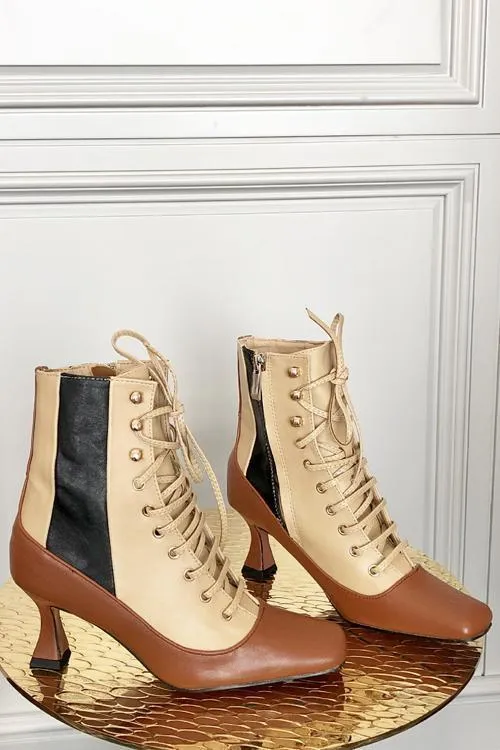 Vintage Zipper Lace Up Boots