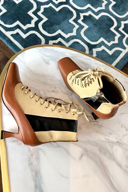 Vintage Zipper Lace Up Boots