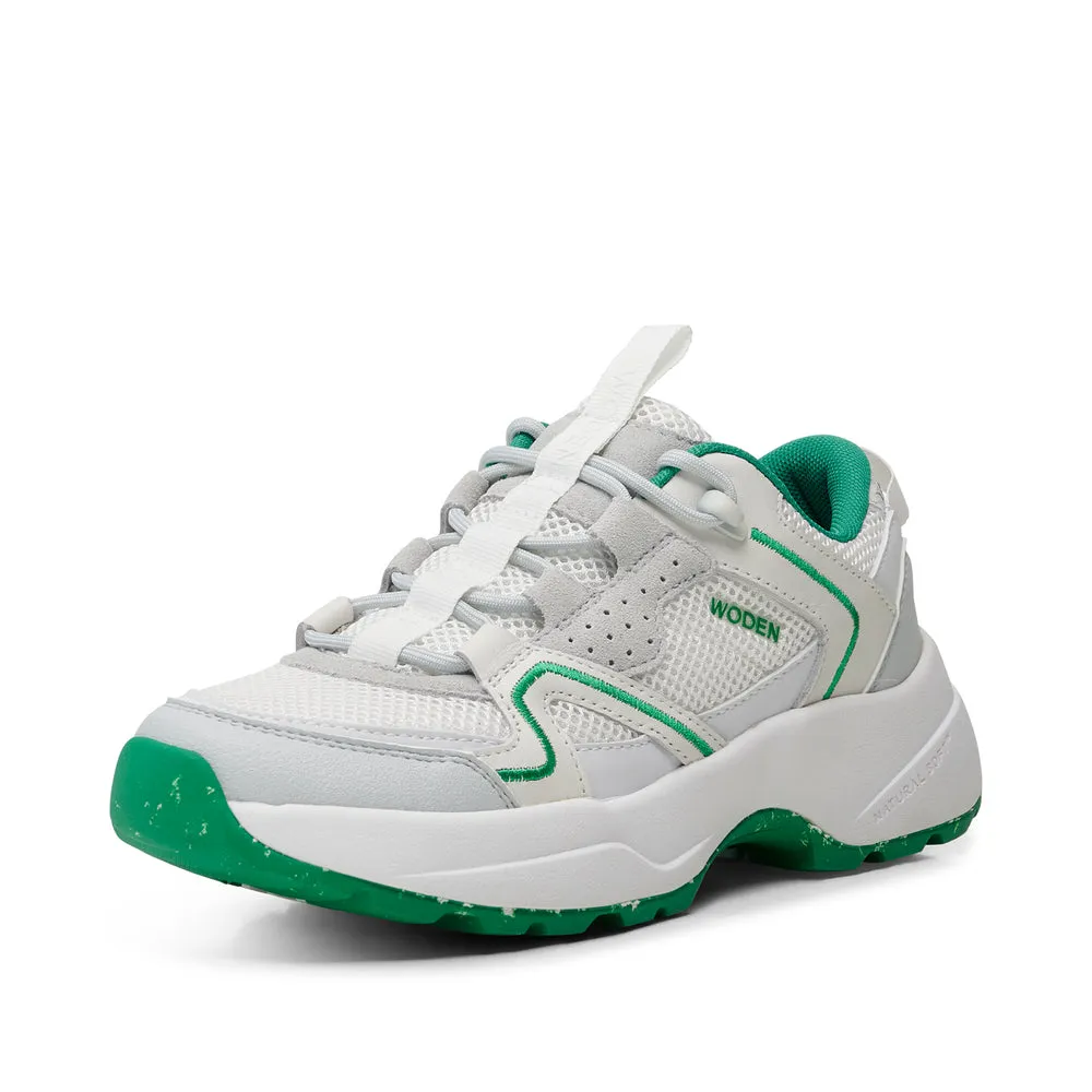 Woden Sif Reflective Sneaker - White/Basil