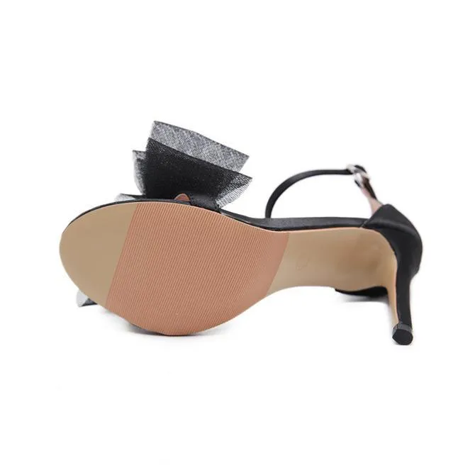 Women bow peep toe buckle ankle strap stiletto heels