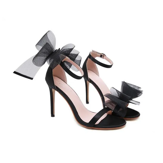 Women bow peep toe buckle ankle strap stiletto heels