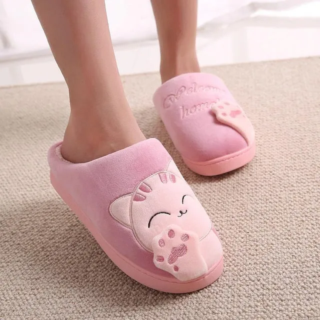 Women Winter Home Slippers Cute cozy cat paw slippers