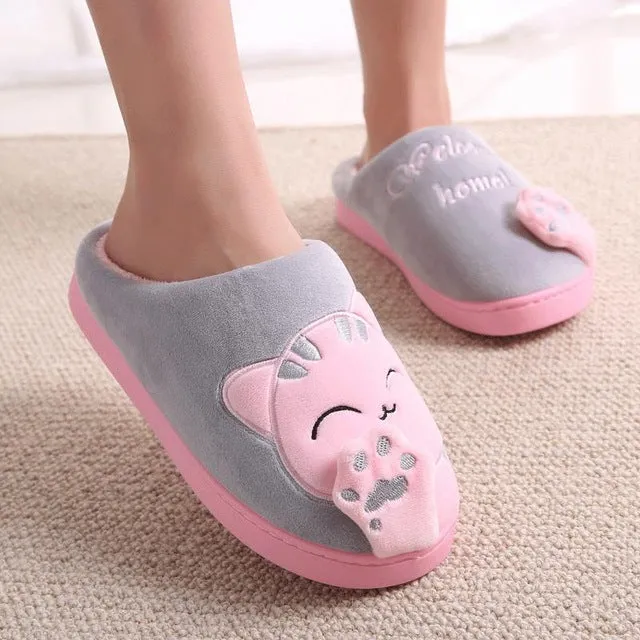 Women Winter Home Slippers Cute cozy cat paw slippers