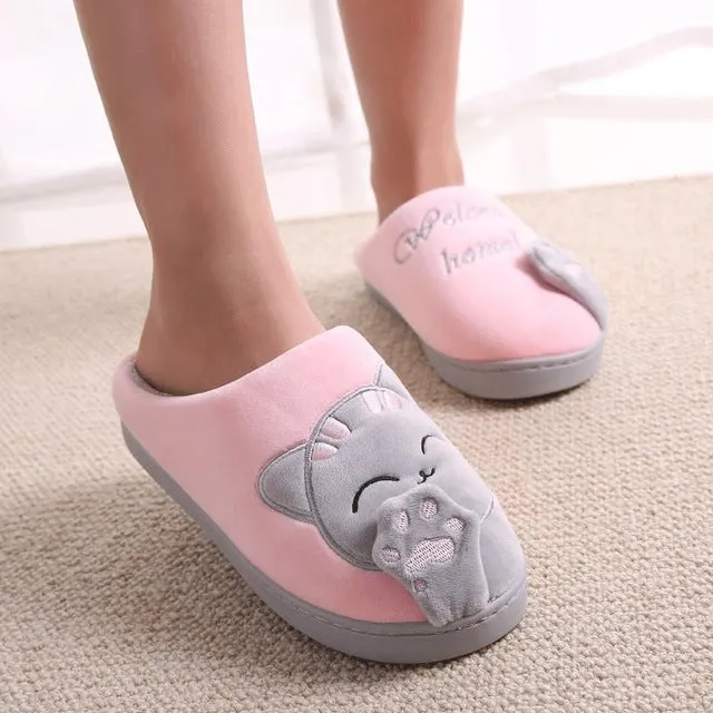 Women Winter Home Slippers Cute cozy cat paw slippers