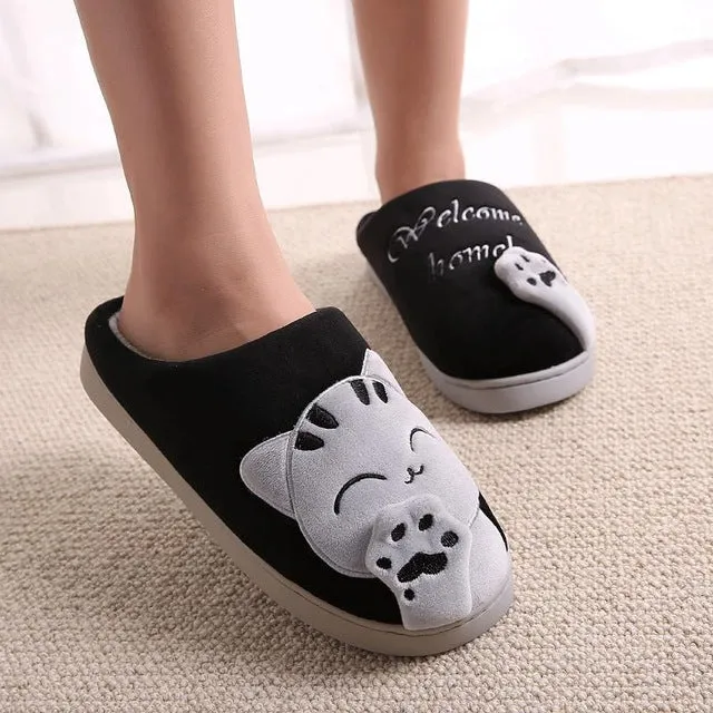 Women Winter Home Slippers Cute cozy cat paw slippers