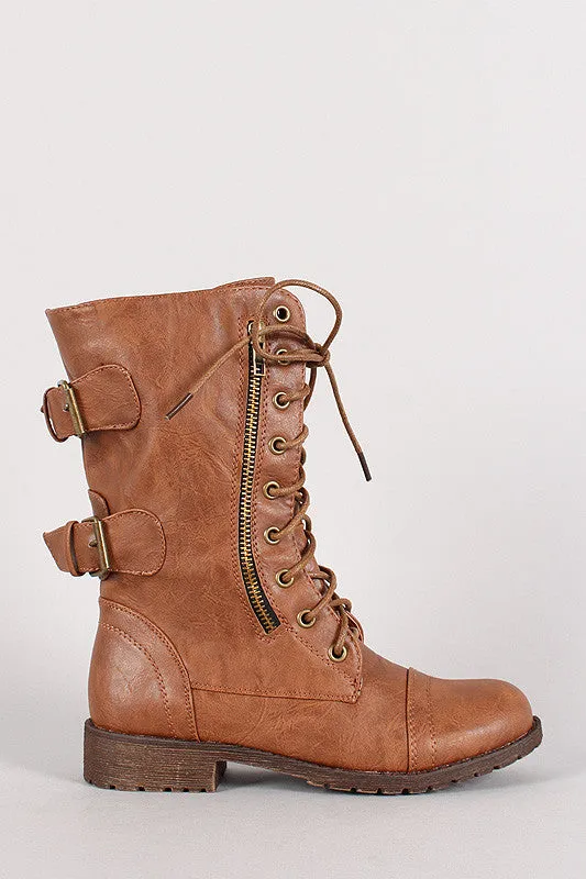 Zipper Round Toe Military Lace Up Boot